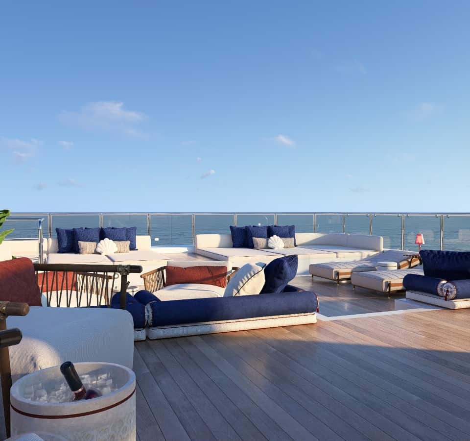 Joia deck seating at dusk